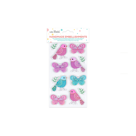Little Birdie Self Adhesive Handmade Foil Stickers - Pretty Wings, 12pc