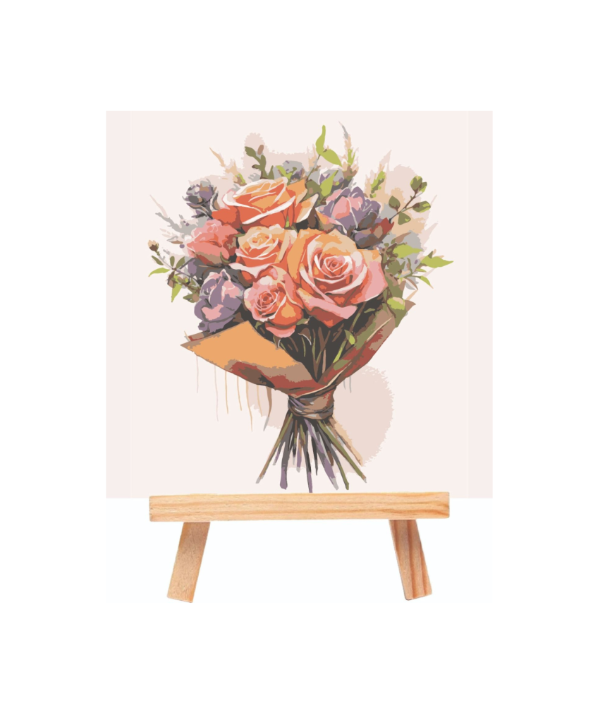 Little Birdie DIY Paint By Numbers Kit Rose Bouquet Approx Canvas size 20.32 x 20.32cm Easel size 18 x 21cm 1pc