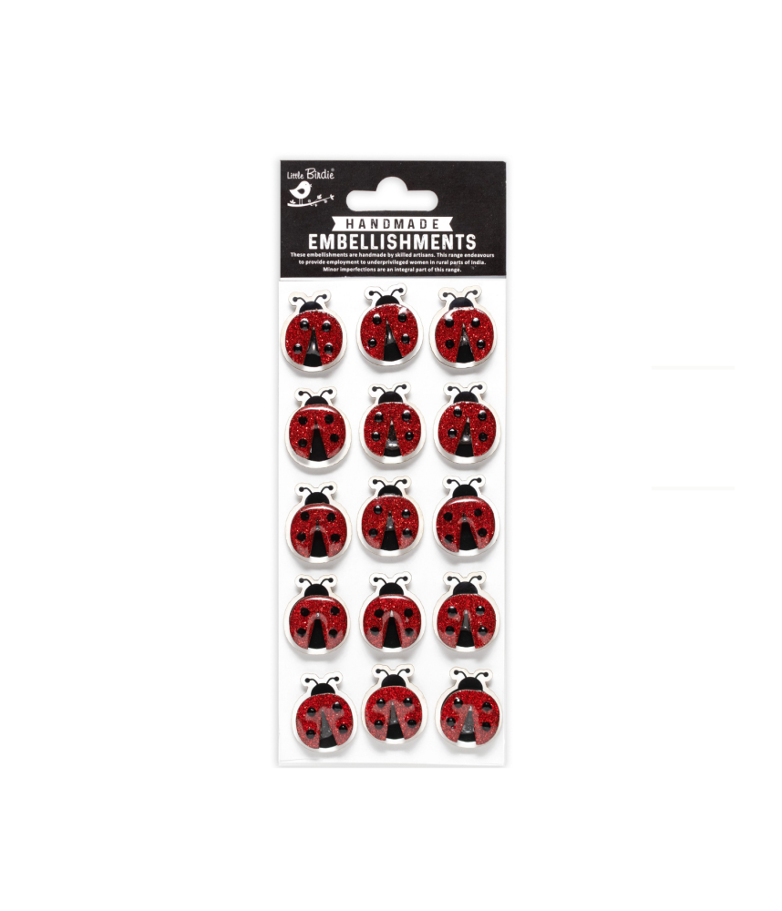 Little Birdie Self-Adhesive Handmade Resin Stickers - Ladybugs 15pc