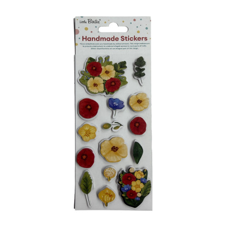Little Birdie Self Adhesive Handmade Stickers - Floral Jewel, 15pc