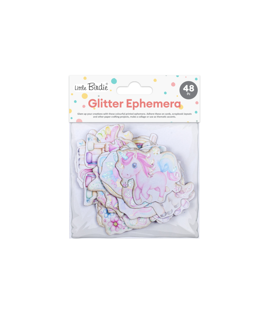 Little Birdie Glitter Ephemera - Unicorn Celebration 48pc