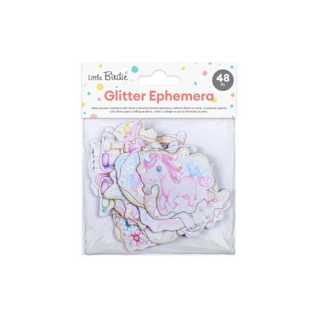 Little Birdie Glitter Ephemera - Unicorn Celebration 48pc