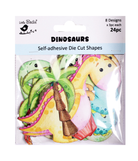 Little Birdie Self - Adhesive Die Cut Shapes - Dinosaurs 24pc