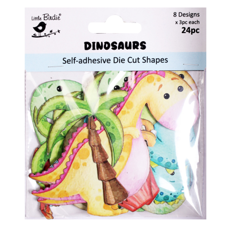 Little Birdie Self - Adhesive Die Cut Shapes - Dinosaurs 24pc