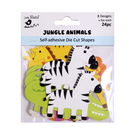 Little Birdie Self - Adhesive Die Cut Shapes - Jungle animals 24pc