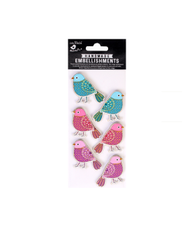 Little Birdie Self-Adhesive Hand Painted Stickers - Doodle Bird 6pc