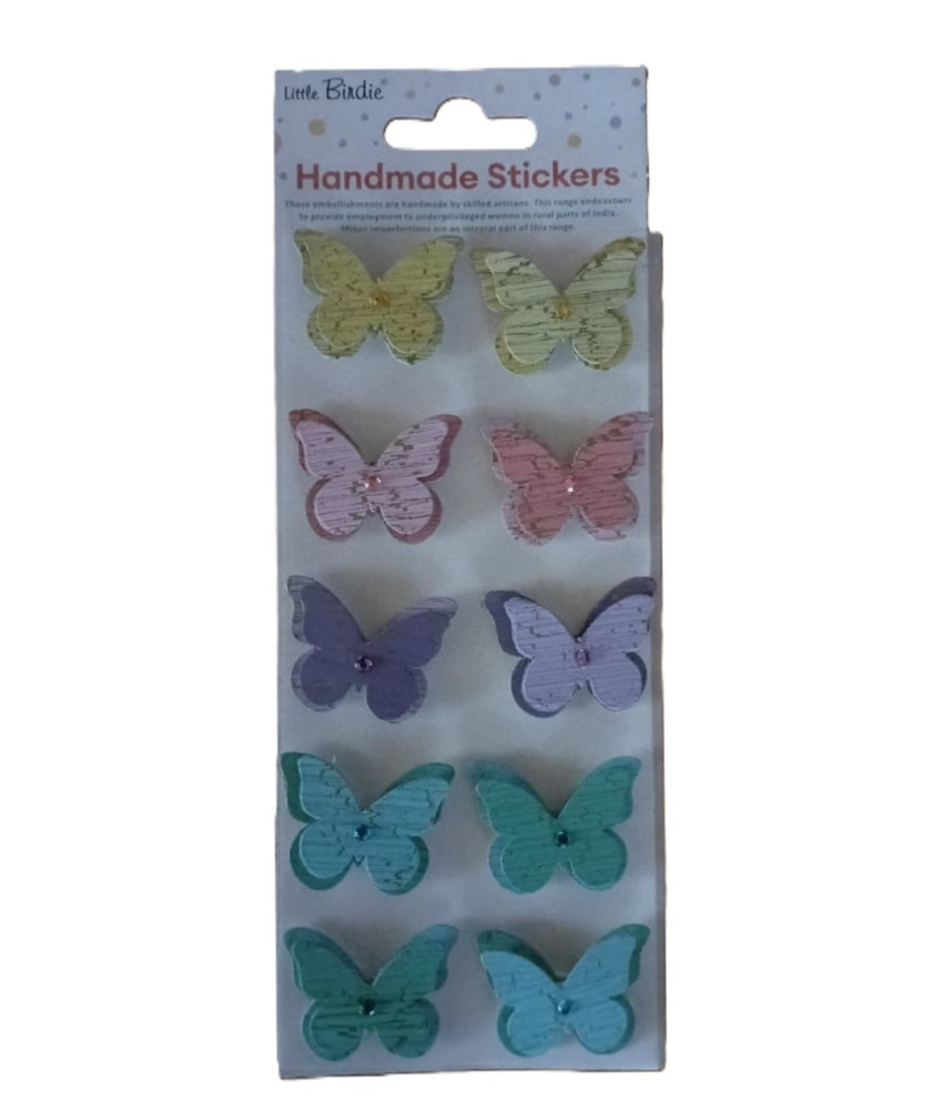 Little Birdie Self-Adhesive One Step Crackle Handmade Stickers - Butterfly 8pc