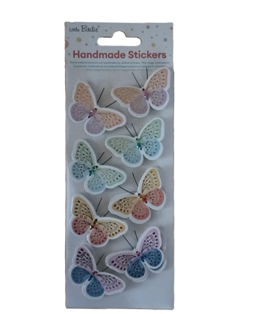 Little Birdie Self-Adhesive Foil Handmade Stickers - Vivid Butterflies 8pc