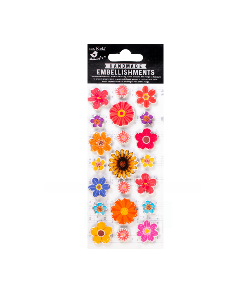 Little Birdie Handmade Resin Embellishment Joyful Flowers 21pc