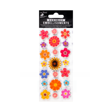 Little Birdie Handmade Resin Embellishment Joyful Flowers 21pc