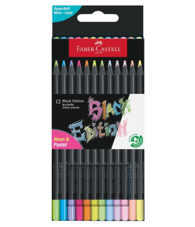 Faber-Castell Black Edition Neon and Pastel Colour Pencils 12Pc