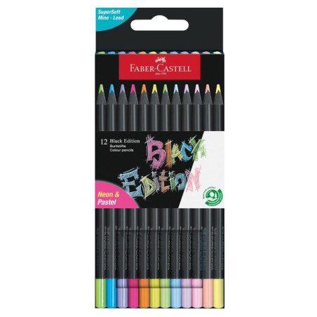 Faber-Castell Black Edition Neon and Pastel Colour Pencils 12Pc