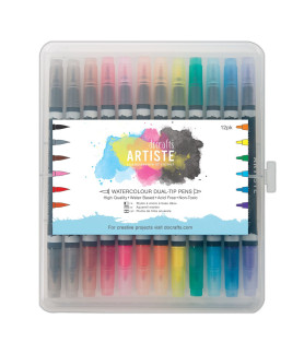 Docraft Artiste Dual Tip Pens - Brush & Marker (12 Pack) - Watercolour