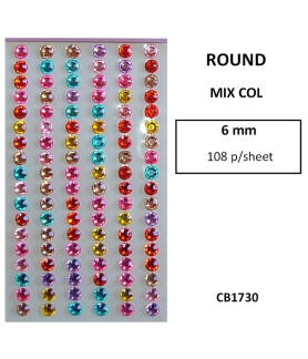 W&M Stick-On Rhinestones Mixed Colours 6mm