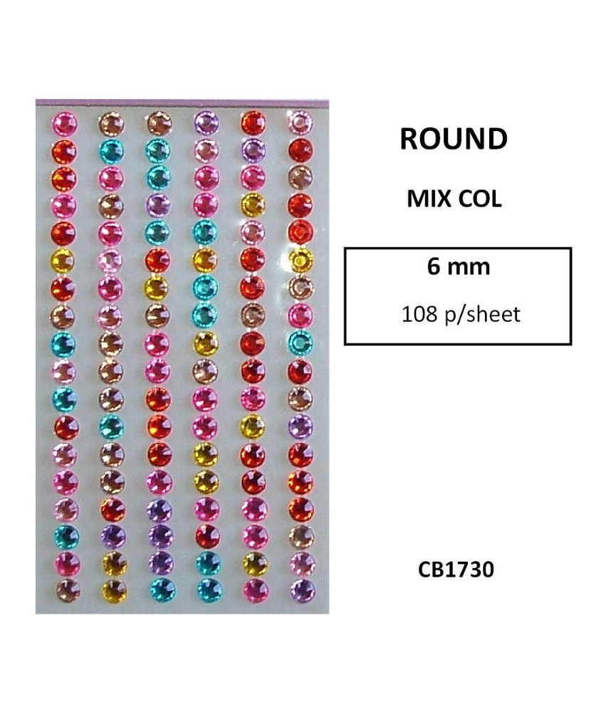 W&M Stick-On Rhinestones Mixed Colours 6mm