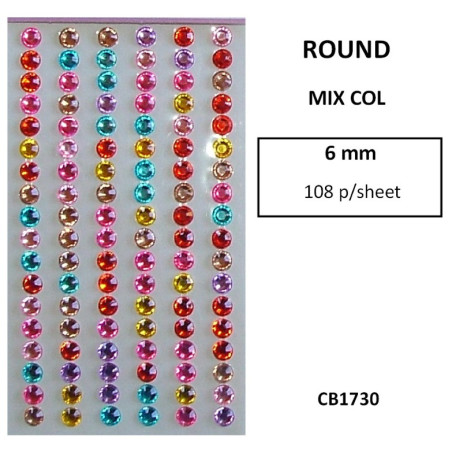 W&M Stick-On Rhinestones Mixed Colours 6mm