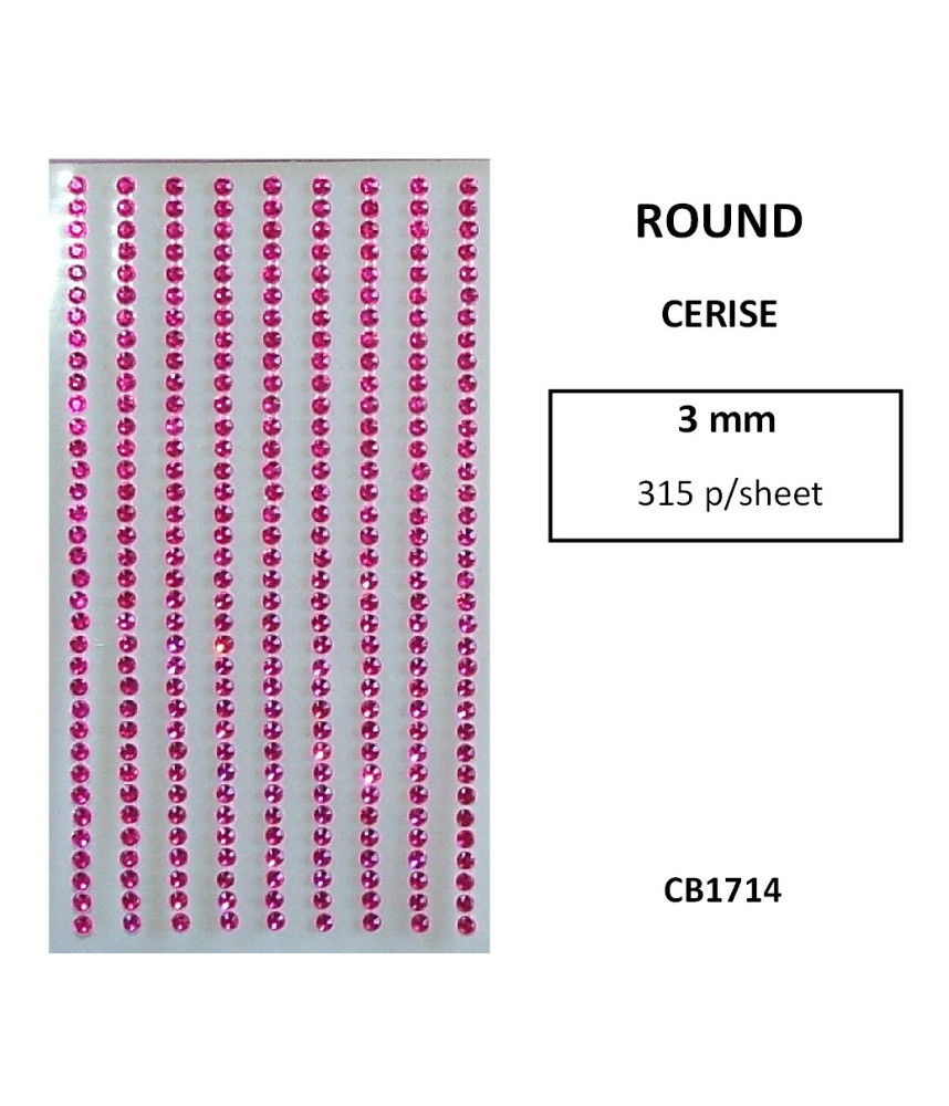 W&M Stick-On Rhinestones Cerise 3mm