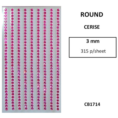 W&M Stick-On Rhinestones Cerise 3mm