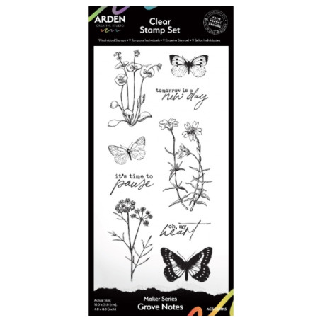 Arden-Maker Series Grove Notes 4x8 Clear Stamp Set