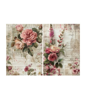 Little Birdie - Decoupage Paper Coral Rose 70gsm A4 size 2design 4 sheets
