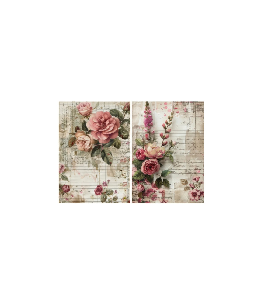 Little Birdie - Decoupage Paper Coral Rose 70gsm A4 size 2design 4 sheets