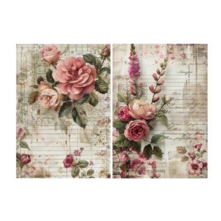 Little Birdie - Decoupage Paper Coral Rose 70gsm A4 size 2design 4 sheets