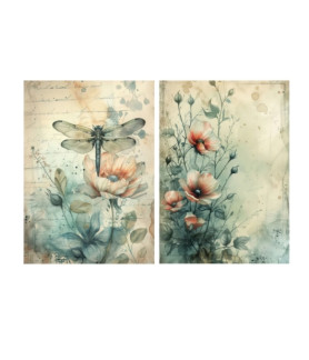 Little Bird - Decoupage Paper Dragonfly Blossom 70gsm A4 size 2design 4 sheets