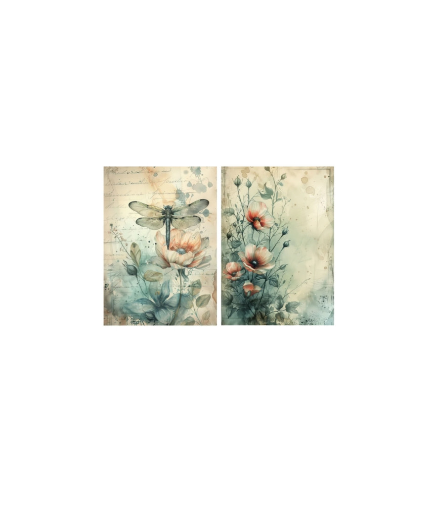 Little Bird - Decoupage Paper Dragonfly Blossom 70gsm A4 size 2design 4 sheets