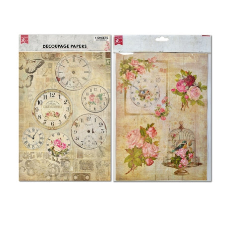 Little Birdie - Decoupage Papers A4 - Timeless Beauty 2Design 4Sheets