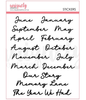 Uniquely - Puffy Script Month Stickers