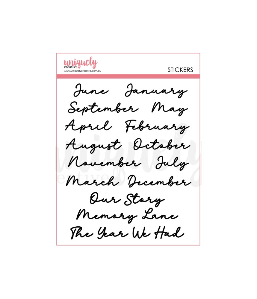 Uniquely - Puffy Script Month Stickers