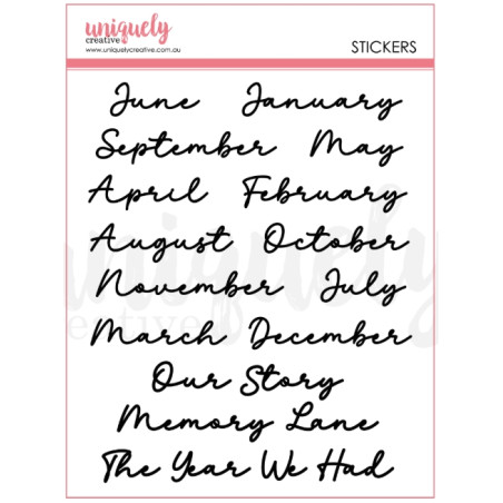 Uniquely - Puffy Script Month Stickers