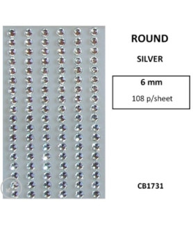W&M - R/Stones Round Stick-On Silver 6mm