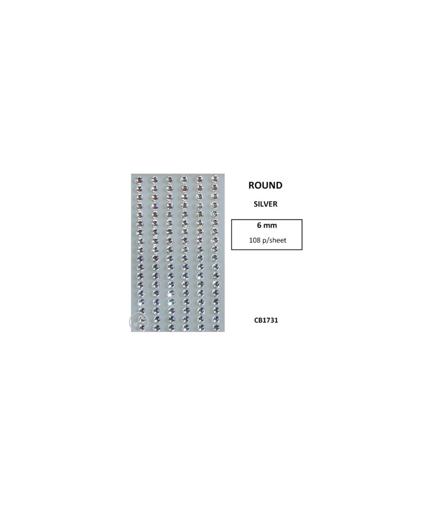 W&M - R/Stones Round Stick-On Silver 6mm