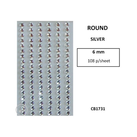 W&M - R/Stones Round Stick-On Silver 6mm