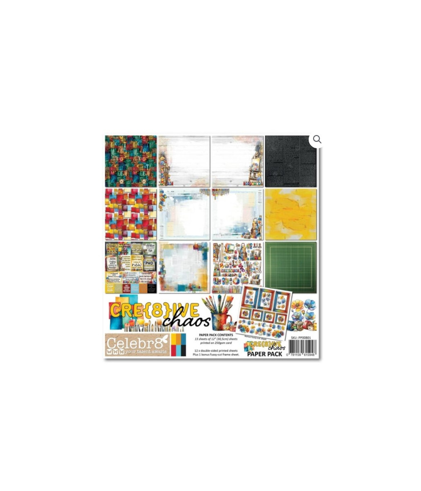 Celebr8 - Crea8tive Chaos Paper Pack 12X12 Double Pages (1 Bonus Fussy Cut Frame Sheet)