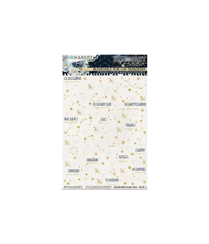 49 And Market - Starlight Dreams Constellation - Blendable 2 Sheets Rub On Transfers 6"x8"
