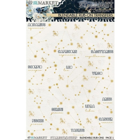 49 And Market - Starlight Dreams Constellation - Blendable 2 Sheets Rub On Transfers 6"x8"