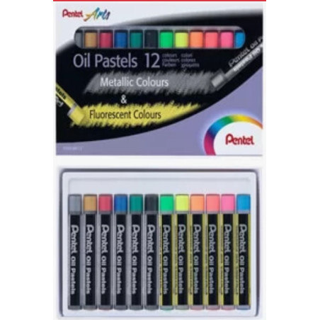 Pentel - Metallic & Fluorescent Oil Pastels 12 Colours