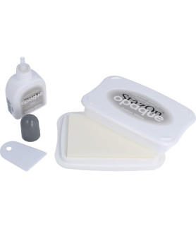 Tsukineko StazOn Opaque Un-Inked Pad and Inker, Cotton White, Pad and Inker