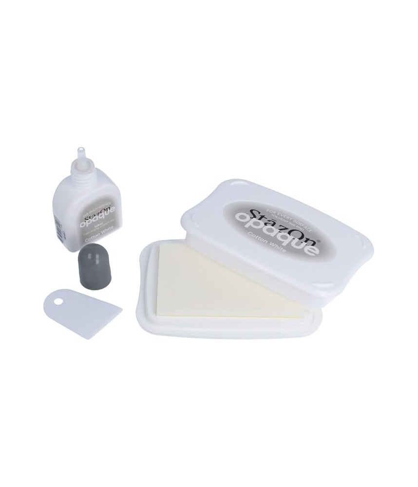 Tsukineko StazOn Opaque Un-Inked Pad and Inker, Cotton White, Pad and Inker