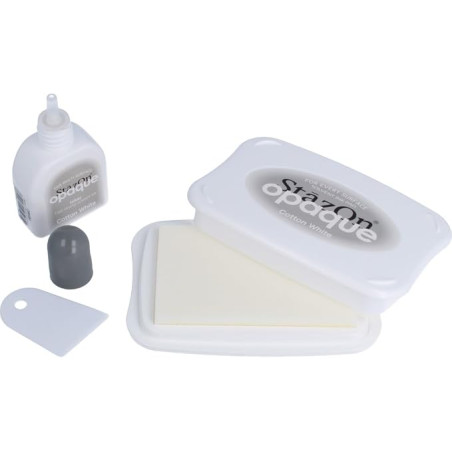 Tsukineko StazOn Opaque Un-Inked Pad and Inker, Cotton White, Pad and Inker