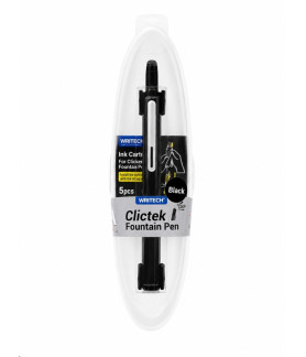 Writech Fountain Pen Clictec Fine Nib Black Ink + 5 Cartridges Black