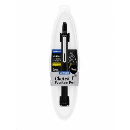 Writech Fountain Pen Clictec Fine Nib Black Ink + 5 Cartridges Black