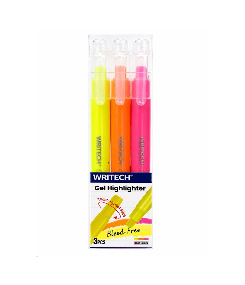 Writech Highlighter Gel Neon Asstd Colors 3 Pcs