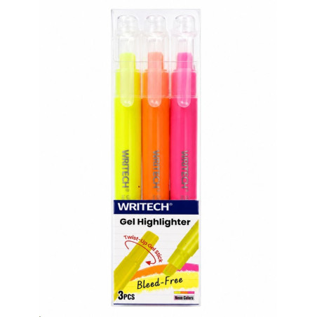 Writech Highlighter Gel Neon Asstd Colors 3 Pcs