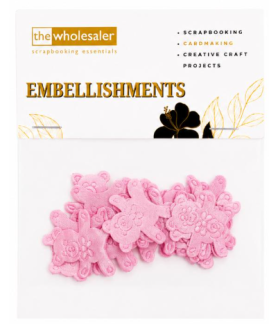 Embellishments Bear Baby Pink 3x3cm 20 Pcs Assorted