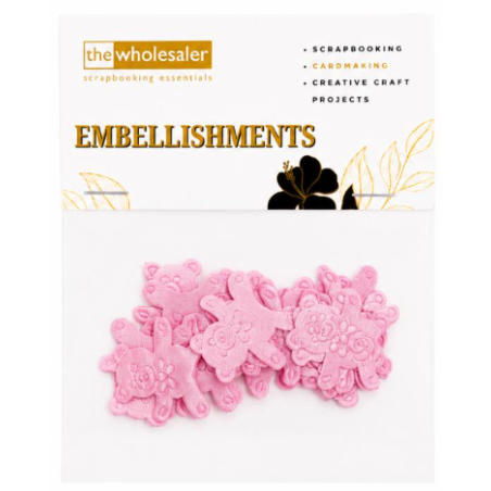 Embellishments Bear Baby Pink 3x3cm 20 Pcs Assorted