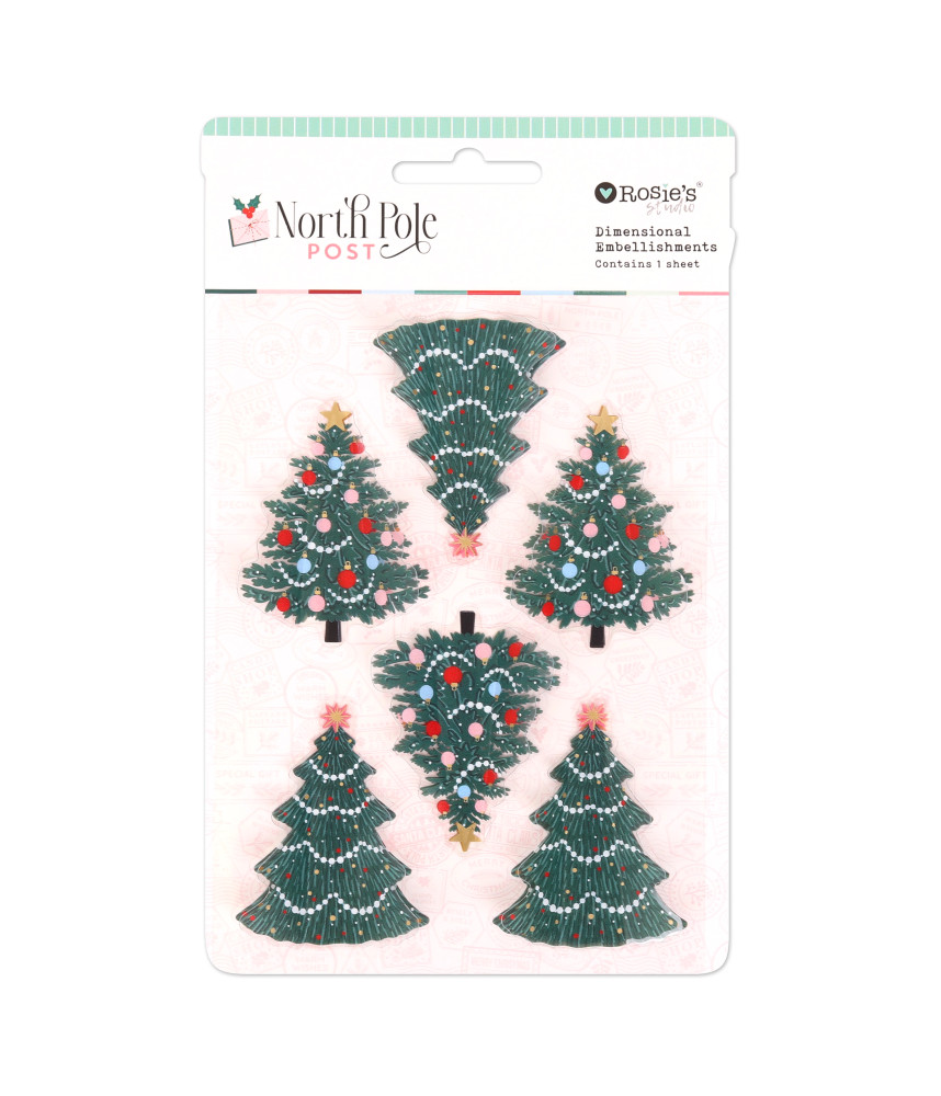 Rosies Studio North Pole Post Dimensional Acetate Embelishments -Christmas Tree