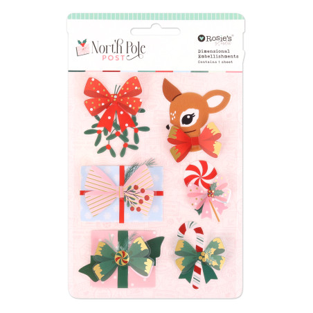 Rosies Studio North Pole Post Dimensional Embelishments - Holiday Bows